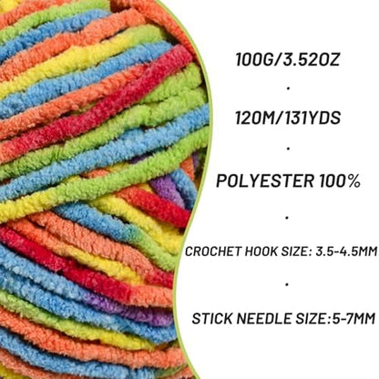 3 Pack Plush Chunky Chenille Yarn for Crocheting, Soft Fluffy Velvet Yarn for Crocheting, Fuzzy Baby Blanket Knitting Yarns, 300g/393yds Bulky Amigurumi Yarns（3 Rainbow） - Image 2