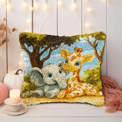 Generic DIY Latch Hook Pillow Kits Cute Elephant and Giraffe Printed Pillowcase Crochet Yarns Hooking Handmade Pillow Cover Cushion for Home Sofa Decoration 17x17inch-4 - Image 5