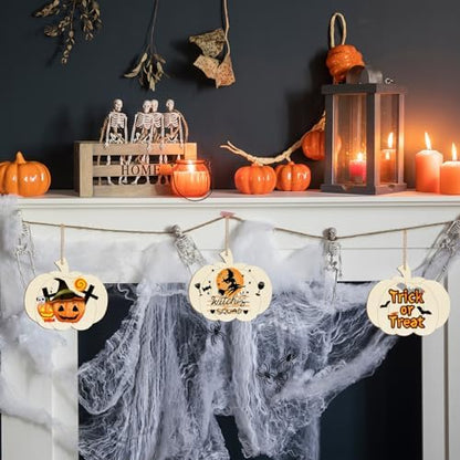 Large Size 7inch Wooden Halloween Thanksgiving Ornaments to Paint,Pumpkin Cutouts Unfinished DIY Blank Unfinished Pumpkin Wood Discs Ornament for Crafts Hanging Autumn Decorations 10PCS - Image 6