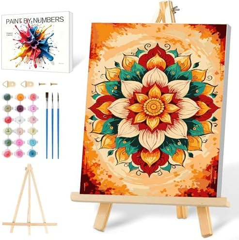 Mowana Mandala Paint by Numbers Kit for Adults - Adult Paint by Numbers for Beginners on Canvas with Frame and Easel, Easy Acrylic Oil Painting by Number Kits 8x12 inch by Mowana