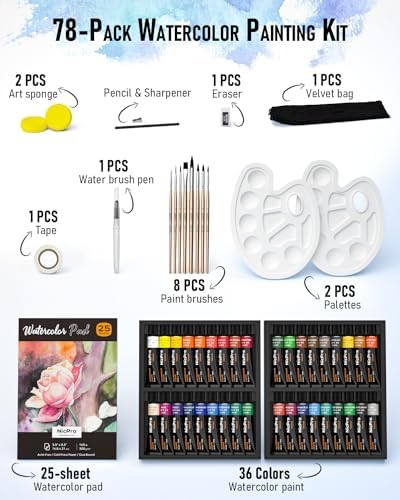 Nicpro 36 Colors Watercolor Paint Set (12ml/0.4oz Tube) for Adults, Artist - Image 2