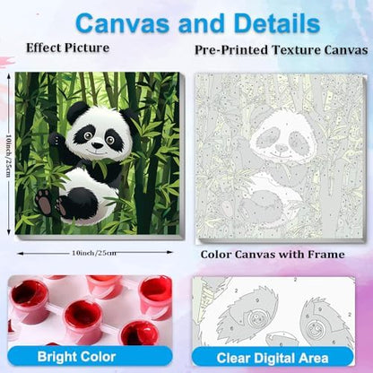 Artunion Framed Paint by Numbers Kit for Adults Beginners & Kids Ages 8-12,Panda Bear Paint by Number with Frame,Cute Animal Paint by Numbers Kit on Canvas 10 * 10 Inch Without Easel - Image 3