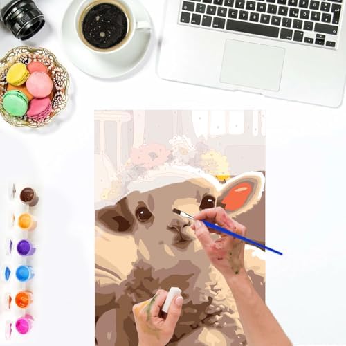 Lxmsja Fluffy Lamb Paint by Numbers Kit for Adults, Lamb Flower Acrylic Paint by Numbers for Adults Beginner, DIY Craft Supplies Oil Painting Kits for Home Wall Decor 8x12 inch (Framed) - Image 6