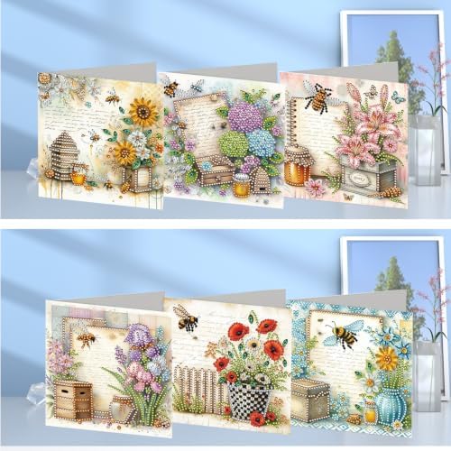 6PCS Flower Diamond Art Painting Greeting Cards Kit with Envelopes - 5D DIY Diamond Art Card Kits for Adults - Handcrafted Postcards for Birthday & Holiday - Image 2