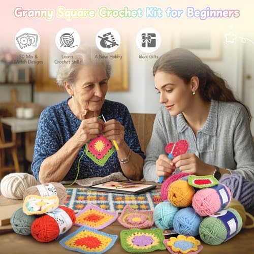 Coopay Crochet Kit for Beginners, Granny Square Crochet Kit W/50 Designs - Image 6