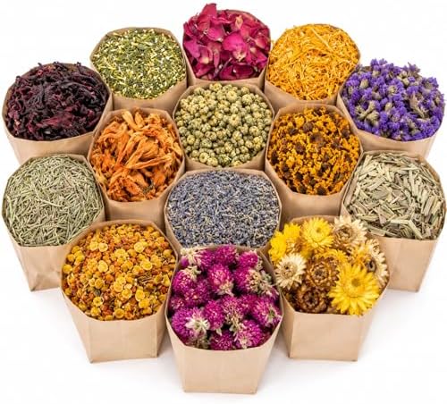 Sukh 14 Bags Dried Herbs Kit - Dried Flower Botanicals Bulk for DIY Crafts by Sukh