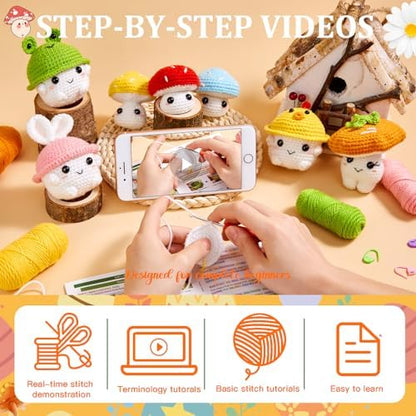 MAGIMUSE Crochet Kit for Beginners, Mushroom Family Crochet Craft Kit - Image 3