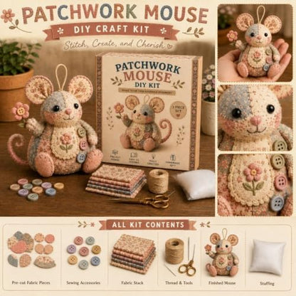 TREBIN Patchwork DIY Sewing Kit for Adults Beginners, Animal Craft Kits, Handmade Beaded Fabric Cover, Sewing Craft Kit for Home Decor Keychain Tissue Box Cover (Patchwork Mouse DIY Kit) - Image 3