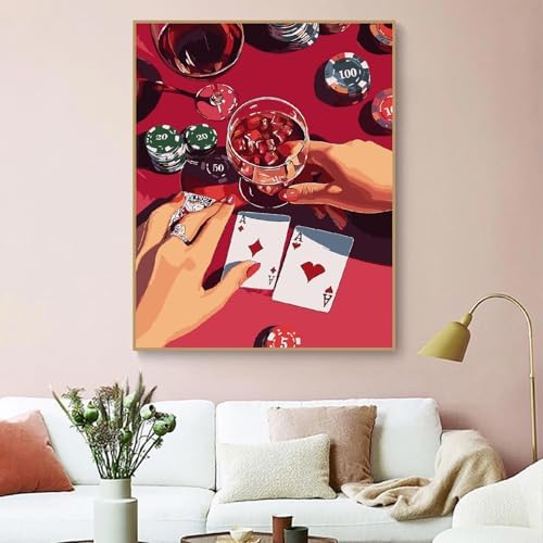 ZRIZQ Vintage Paint by Numbers Kit for Adults Beginner,Poker,16x20 - Image 3