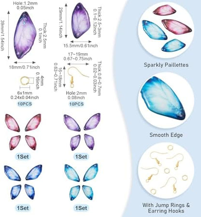 FASHEWELRY 16Pcs Resin Dragonfly Wing Charms Pure Color Insect Wing Earring Pendants Transparent Fairy Wings Charms with Earring Hooks Jump Rings for Necklace Bracelet Crafts Jewelry Making - Image 7