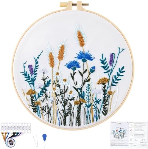 Crafmanoe Flower Embroidery Kits for Beginners Adults, Hand DIY Embroidery Starter Kits, Floral Stamped Cross Stitch Kits for Beginners Adults Craft Kits for Women, Embroidery Hoops, Fabric and Thread by Unknown