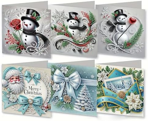 6 PCS Diamond Art Christmas Greeting Cards,5D Diamond Art Christmas Birthday Holiday Foldable Thank You Cards Blessing Greeting Card, Xmas Craft DIY Card Making Kits for Adults Gifts (Set E) by HFLWYWD