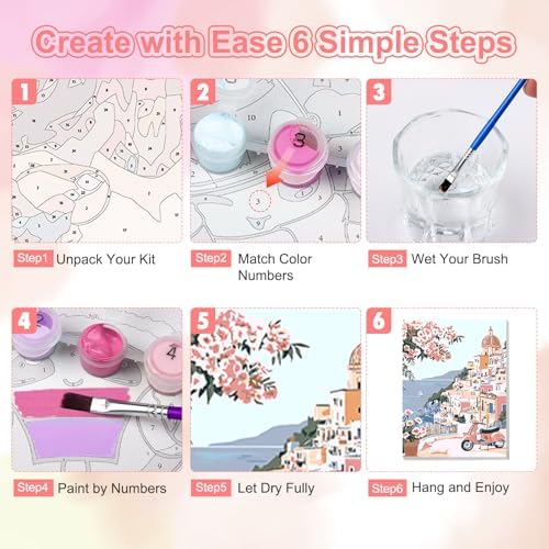 TOSTOG Coastal Town Framed Canvas Paint by Numbers Art Kit for Adults and Kids, Beginner Acrylic Oil Painting Supplies with Wooden Frame for Home Wall Decor 20 * 30 cm/8 * 11.8 in - Image 7