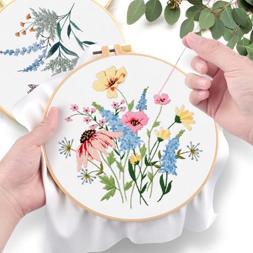 ERKOON Embroidery Kit for Beginners, 5 Sets Flower Cross Stitch Set for Adults Include Embroidery Cloth Hoops Threads for Craft Lover Hand Stitch with Skill Techniques (Flower) - Image 5