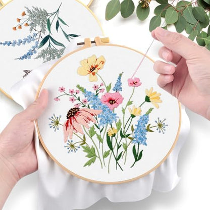 ERKOON Embroidery Kit for Beginners, 5 Sets Flower Cross Stitch Set for Adults Include Embroidery Cloth Hoops Threads for Craft Lover Hand Stitch with Skill Techniques (Flower) - Image 5