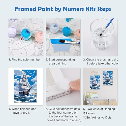 MOGTAA Ship Landscape Paint by Numbers Kit for Adults Beginners with Frame, Seagulls and Sea Adult Paint by Number Kits on Canvas with Easel, Easy DIY Oil Painting Kits for Home Decor, 8x12in - Image 6