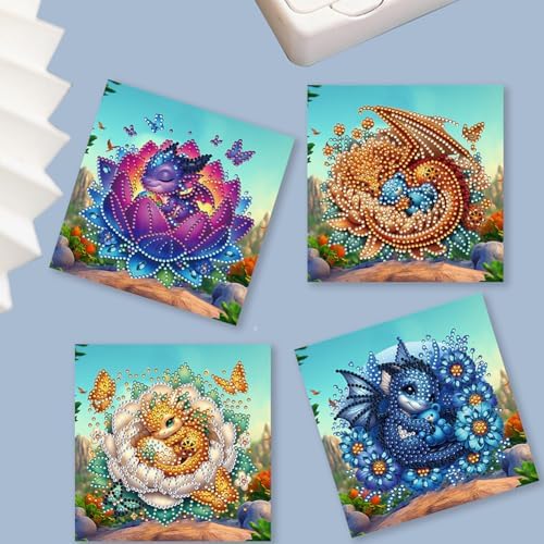 C'eitura 6Pcs Baby Dragon Shell Breaker Diamond Art Greeting Card Kit – DIY Rhinestone Painting Postcard Set for Christmas New Year Party Favors, 11.81 x5.9inch Fantasy Craft for Adults - Image 3