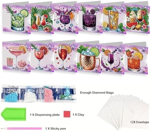 12 Pack Diamond Painting Greeting Cards Fruit Juice Theme DIY 5D Diamond Art Cards with Irregular Rhinestones Special Shaped Handmade Craft for Adults with Envelopes Gift Set - Image 6