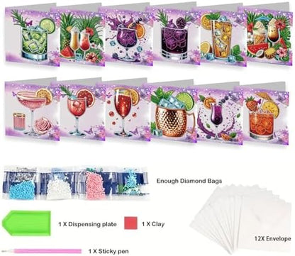12 Pack Diamond Painting Greeting Cards Fruit Juice Theme DIY 5D Diamond Art Cards with Irregular Rhinestones Special Shaped Handmade Craft for Adults with Envelopes Gift Set - Image 6