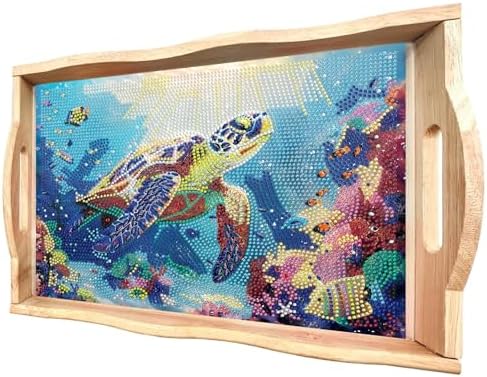 DOTSOPS 5D Marine Animals Diamond Painting Wooden Serving Tray with Handle by DOTSOPS