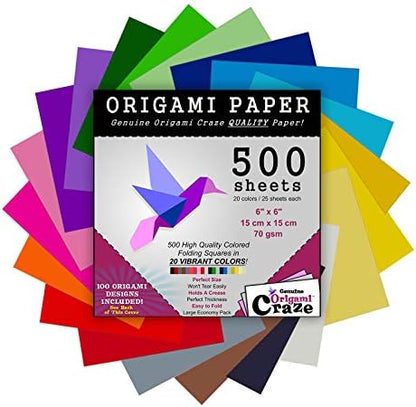 Origami Paper 500 Sheets Premium Quality for Arts and Crafts 6" Square Sheets 20 Vibrant Colours Same Colour on Both Sides 100 Design Ebook Included (See Back of Cover for Download info) by Origami+Craze