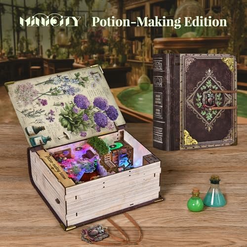 MiniCity Potion-Making Book Nook Kit, 3D Wooden Bookshelf Puzzle with LED - Image 6