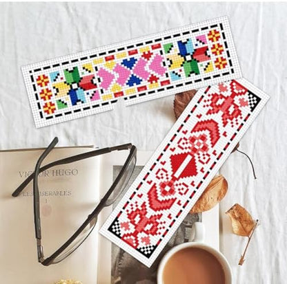 BEUNITONE Cross Stitch Bookmark Kits 6 Pcs Traditional Decorative Patterns Counted Cross Stitch Kit Hand Stamped Embroidery Kit for Beginners Floral Fabric Bookmark Making Kit DIY 8''x2.4'' - Image 5