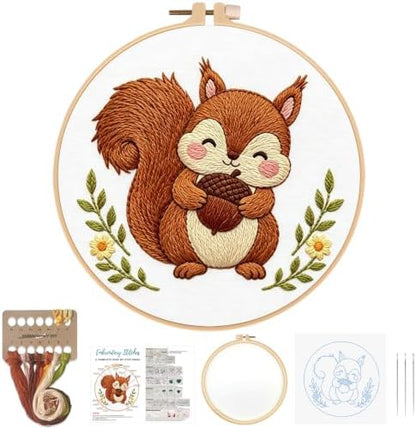 Nuberlic Embroidery Kit for Beginners Stamped Squirrel Needlepoint by Nuberlic