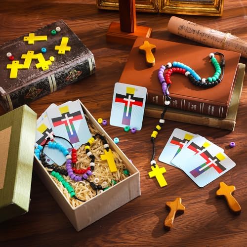 Ferreve 24 Set Rosary Making Kit for Kids, Beaded Craft with Bible Cards - Image 4