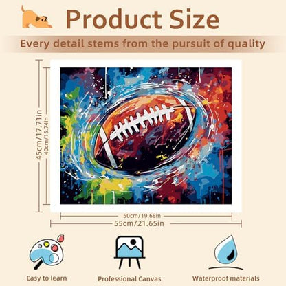 Reivworl Football Paint by Numbers Kit for Adults Beginner, 20" Wx16 L Football Paint by Number for Adult, Acrylic Painting Kits with Canvas for Gifts and Wall Decor - Image 4