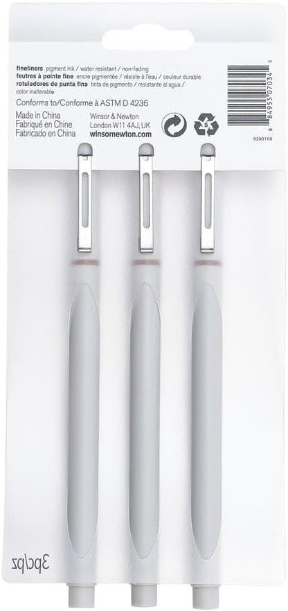 Winsor & Newton Fineliner Fine Point Pen Set, Assorted, Set of 3, Sepia