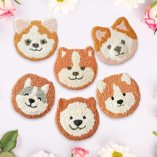 Starter Needle Coasters Kit, Punch Needle Embroidery DIY Set for Beginners Adults, Easy Coasters Kit with Adhesive Felt, Yarns, Embroidery Hoop (Yellow Dog) - Image 4