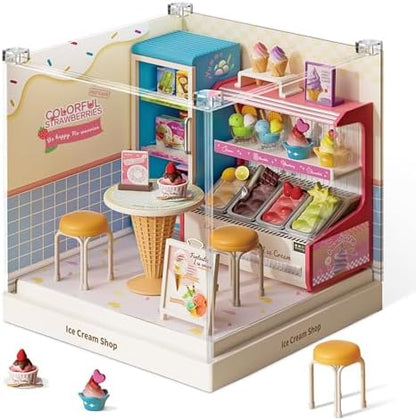 Ice Cream Shop Super Miniature House Kit - DIY Plastic 3D Model Building Set for Adults & Teens, Build Your Own Sweets Dessert Shop with Dustproof Case, Creative Craft Gift for Girls Women by Unknown