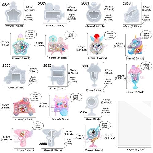 FUNSHOWCASE Resin Shaker Molds Set Charms Pendant Jewelry Making Supplies 9 Silicone Trays with 5 Clear Seal Films - Image 2