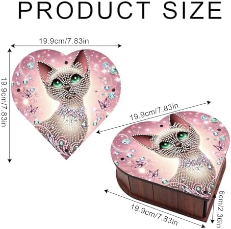 DIY Diamond Painting Storage Box Kit, Wooden Special Shaped Diamond Art Organizer with Siamese Cat, Decorative Rings Necklace Gift Case for Women, for Valentine's Day Dresser Desktop Decor - Image 2