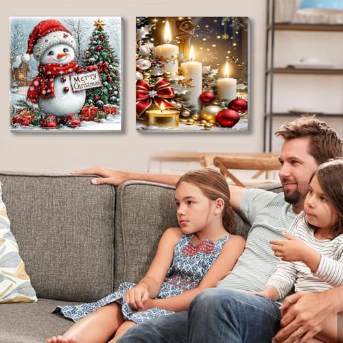 4 Pack Christmas Paint by Numbers Kit for Adults with Framed,Snowman Truck Candle Christmas Tree Paint by Number with Wooden Easel DIY Winter Bonfire Landscape Adult Paint by Number Kits10X12-10x10in - Image 5