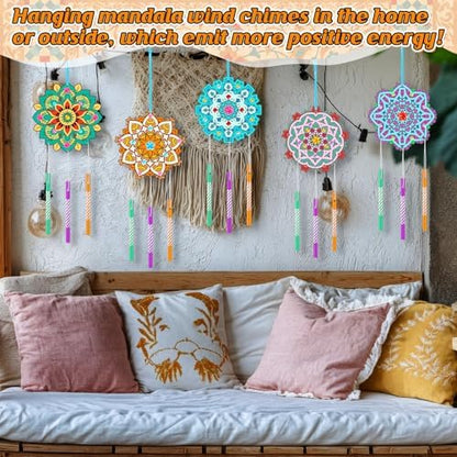Amyhill 16 Pack Mandala DIY Wind Chime Kit, Wooden Coloring Craft, Gifts - Image 4