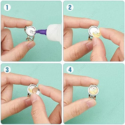 SUNNYCLUE 40Pcs DIY 20 Sets Ring Blanks Adjustable Ring Base Blank Stainless Steel Ring Bezels Round Glass Cabochons Finger Ring Cabochon Settings Rings Blanks for Jewelry Making Kit Adult DIY Craft - Image 4