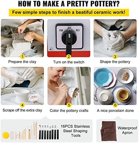 VEVOR Pottery Wheel, 28cm Forming Machine with Detachable Basin Foot Pedal Control, 350W Art Craft DIY Clay Tool for Art Craft Work and Home DIY Pink - Image 6