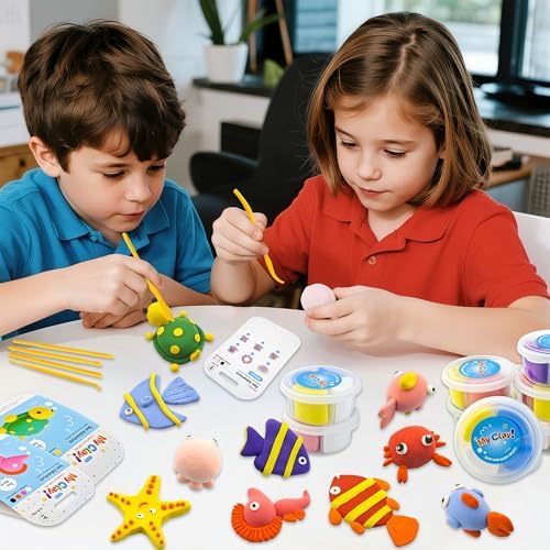 Air Dry Clay for Kids,12 Box Sea Animal Modeling Clay Art Craft Kit,Ultra Soft & Mess-Free, with Sculpting Tools, Tutorials, Ideal Gift for Boys Girls Birthday Christmas Party Favor - Image 6