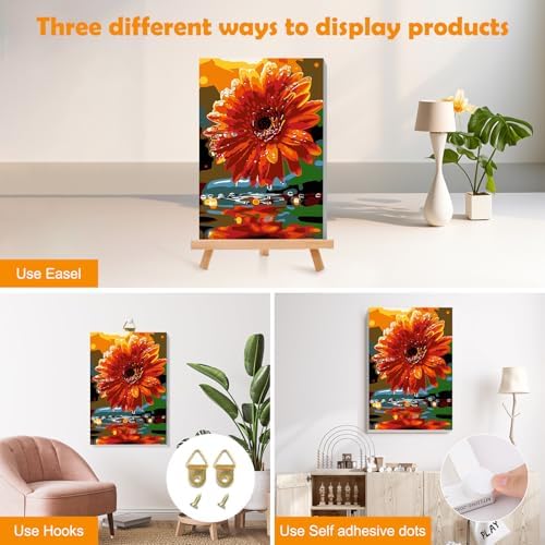 MOGTAA Daisy Paint by Numbers Kit for Adults Beginners with Frame, Landscape Adult Paint by Number Kits on Canvas with Easel, Easy DIY Flowers Oil Painting Kits for Home Decor, 8x12in - Image 3
