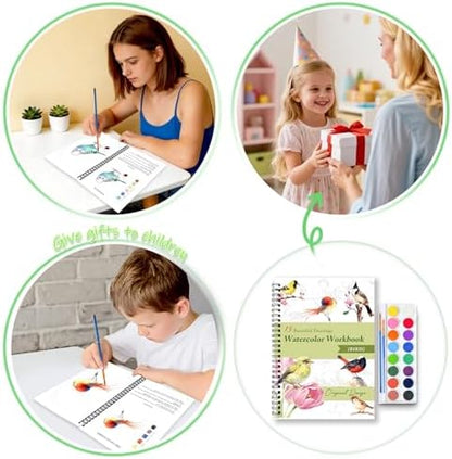 Watercolor Workbooks for Adults Beginners & Teens, 16 Colors 15 Beautiful Paintings, Pre-Outlined Designs, Easy Watercolor Art Book（Bird） - Image 6