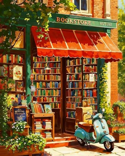 Paint by Numbers Kit for Adults, Cozy Bookstore Painting, 16 x 20 Inch by GEEHEIY