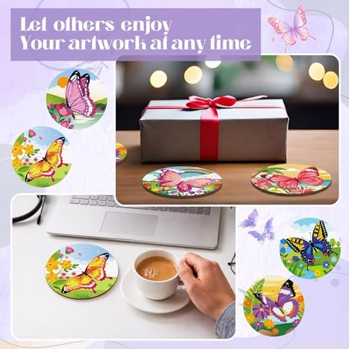 Reallnaive 45 Pcs Butterfly Wooden Coasters Painting Kit, 4 Inch Paint Your Own Boho Coasters with Markers, Mothers Day Arts and Crafts for Adults Women Seniors Elderly Crafters Gifts - Image 5