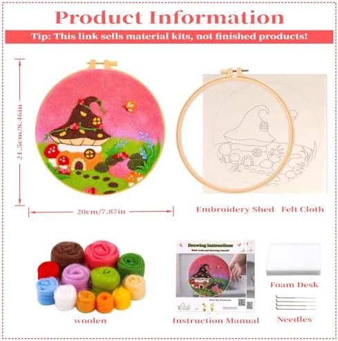 Hilsayum Mushroom Pattern Needle Felt Painting Kit,Felt Kits for Adults,Needle Felting Kits, Wool Felt Painting Wool Felting Picture Kit Beginner (Mushroom B) - Image 2
