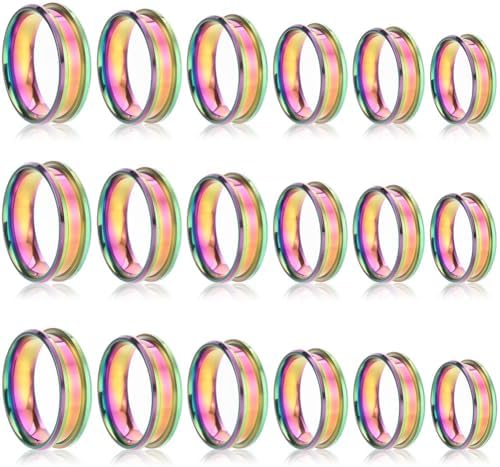 SUNNYCLUE 1 Box 18Pcs Ring Cores Inlay Ring Blanks Stainless Steel Rainbow Color Grooved US Size 7/8/9/10/11/12 Round Empty Jewelry Findings for Jewelry Making Kits Men Women by SUNNYCLUE