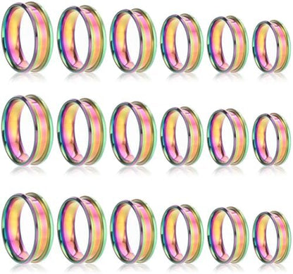 SUNNYCLUE 1 Box 18Pcs Ring Cores Inlay Ring Blanks Stainless Steel Rainbow Color Grooved US Size 7/8/9/10/11/12 Round Empty Jewelry Findings for Jewelry Making Kits Men Women by SUNNYCLUE