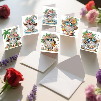 FRANDEK 6pcs Beach Gnome DIY Diamond Art Painting Greeting Cards for Adults - Image 3