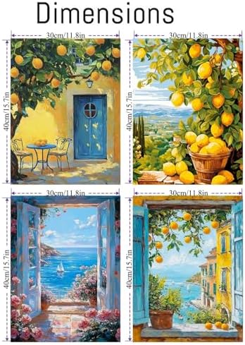 Clendo 4 Packs Summer Scene Paint by Numbers Kits for Adults, DIY Lemon Tree Adult Paint by Number Kits on Canvas, Digital Oil Number Painting for Home Decor (12x16 Inch) - Image 2