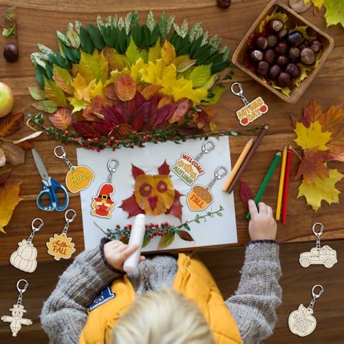 RattanView 24 Pcs Fall Craft Keychains DIY Keychain, 12 Styles - Image 5